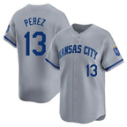 Silnrao KC.Royals #13 Salvador Perez Player Gray Limited Home Stitched Jerseys