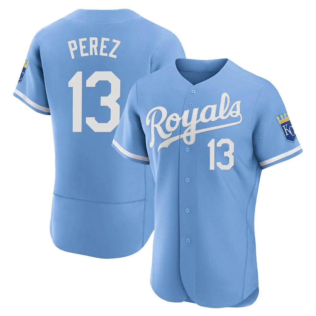 Silnrao KC.Royals #13 Salvador Perez Player Light Blue Alt Limited Elite Home Stitched Jerseys