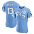 Silnrao KC.Royals #13 Salvador Perez Player Light Blue Alt Limited Elite Home Stitched Jerseys