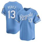 Silnrao KC.Royals #13 Salvador Perez Player Light Blue Alt Limited Home Stitched Jerseys