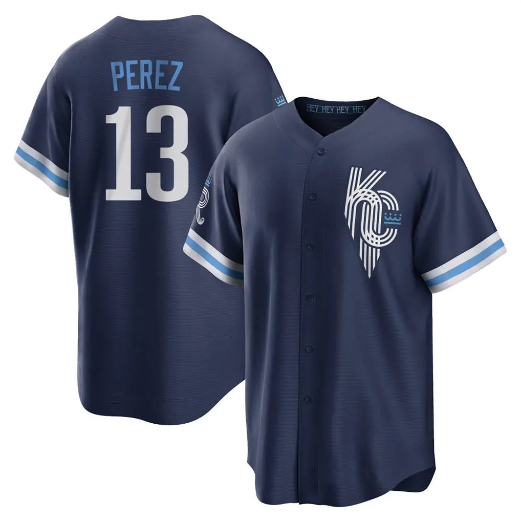 Silnrao KC.Royals #13 Salvador Perez Player Navy City Connect Home Game Stitched Jerseys