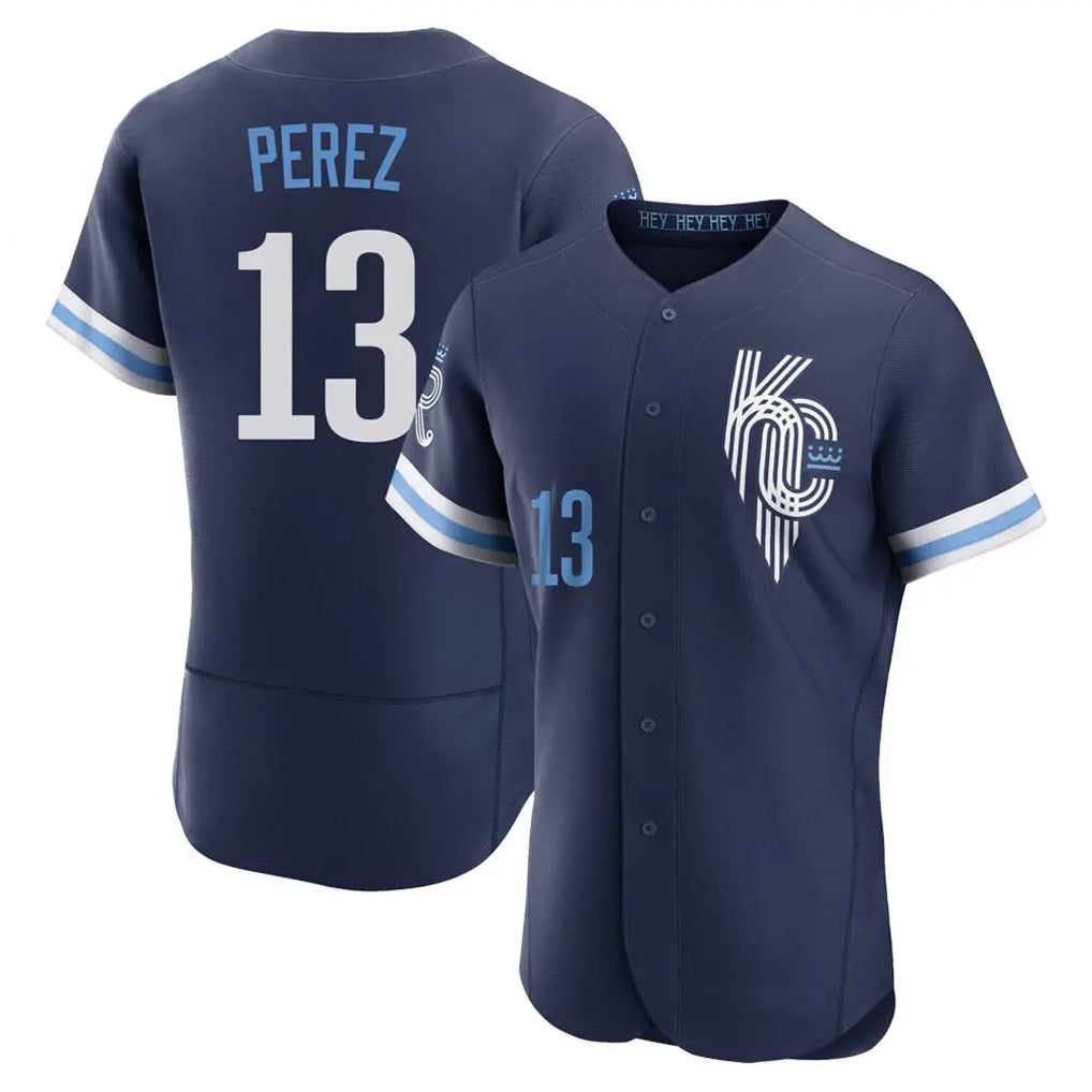 Silnrao KC.Royals #13 Salvador Perez Player Navy City Connect Limited Elite Home Stitched Jerseys