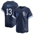 Silnrao KC.Royals #13 Salvador Perez Player Navy City Connect Limited Home Stitched Jerseys