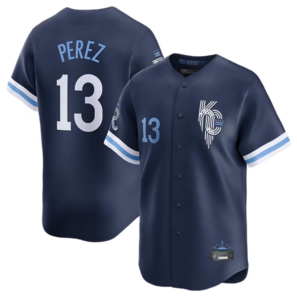 Silnrao KC.Royals #13 Salvador Perez Player Navy City Connect Limited Home Stitched Jerseys