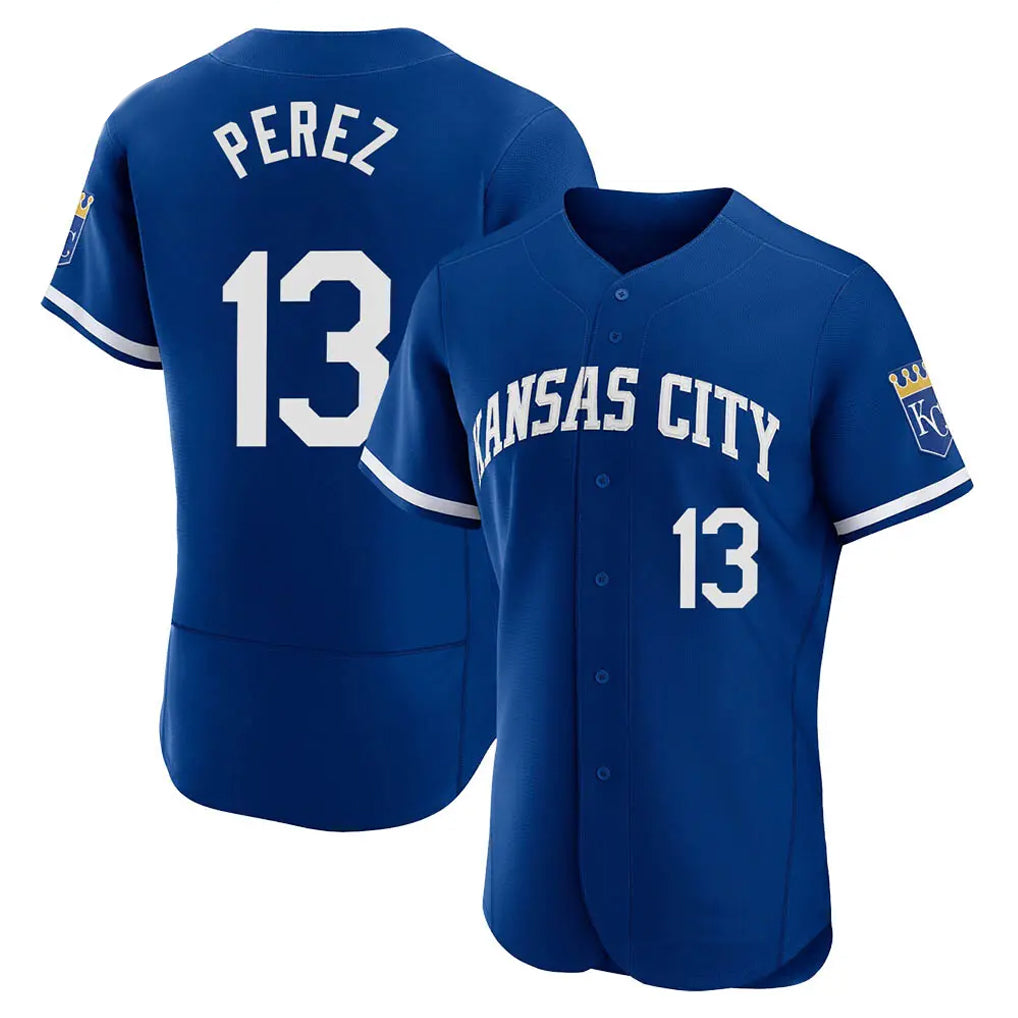 Silnrao KC.Royals #13 Salvador Perez Player Royal City Connect Limited Elite Home Game Stitched Jerseys