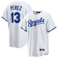 Silnrao KC.Royals #13 Salvador Perez Player White Home Game Stitched Jerseys