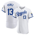 Silnrao KC.Royals #13 Salvador Perez Player White Limited Elite Home Game Stitched Jerseys