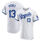 Silnrao KC.Royals #13 Salvador Perez Player White Limited Elite Home Game Stitched Jerseys