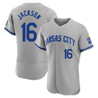 Silnrao KC.Royals #16 Bo Jackson Player Gray Limited Elite Home Game Stitched Jerseys