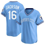 Silnrao KC.Royals #16 Bo Jackson Player Light Blue Limited Throwback Cooperstown Collection T-shirt Stitched Jerseys