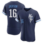 Silnrao KC.Royals #16 Bo Jackson Player Navy City Connect Limited Elite Home Stitched Jerseys
