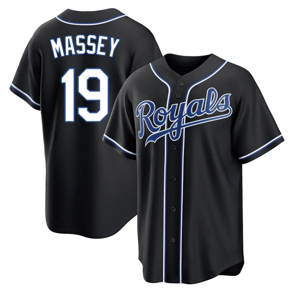 Silnrao KC.Royals #19 Michael Massey Player Black Carbon Fashion Home Game Stitched Jerseys