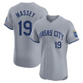 Silnrao KC.Royals #19 Michael Massey Player Gray Limited Elite Home Stitched Jerseys