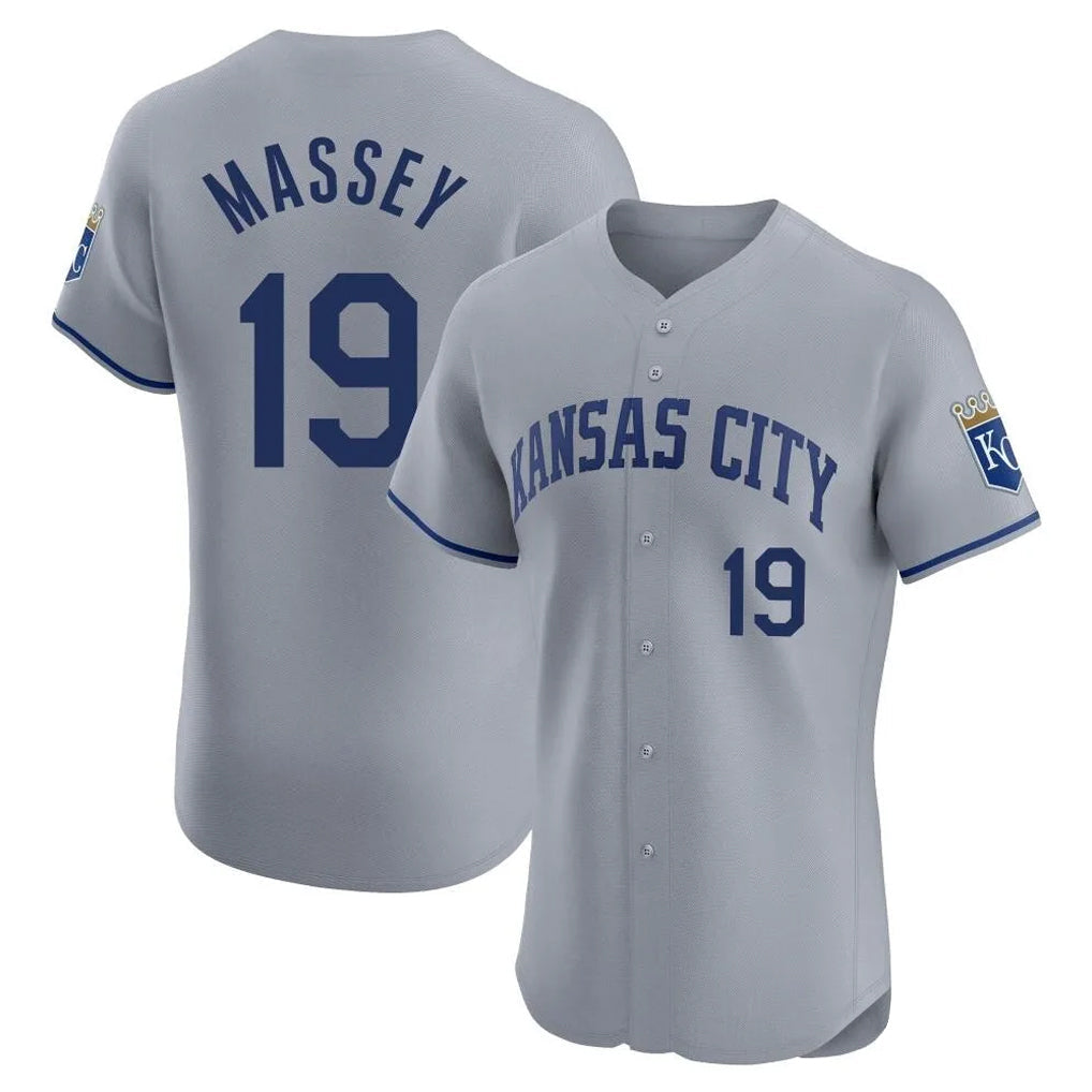 Silnrao KC.Royals #19 Michael Massey Player Gray Limited Elite Home Stitched Jerseys
