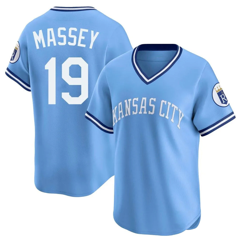 Silnrao KC.Royals #19 Michael Massey Player Light Blue Limited Throwback Cooperstown Collection T-shirt Stitched Jerseys