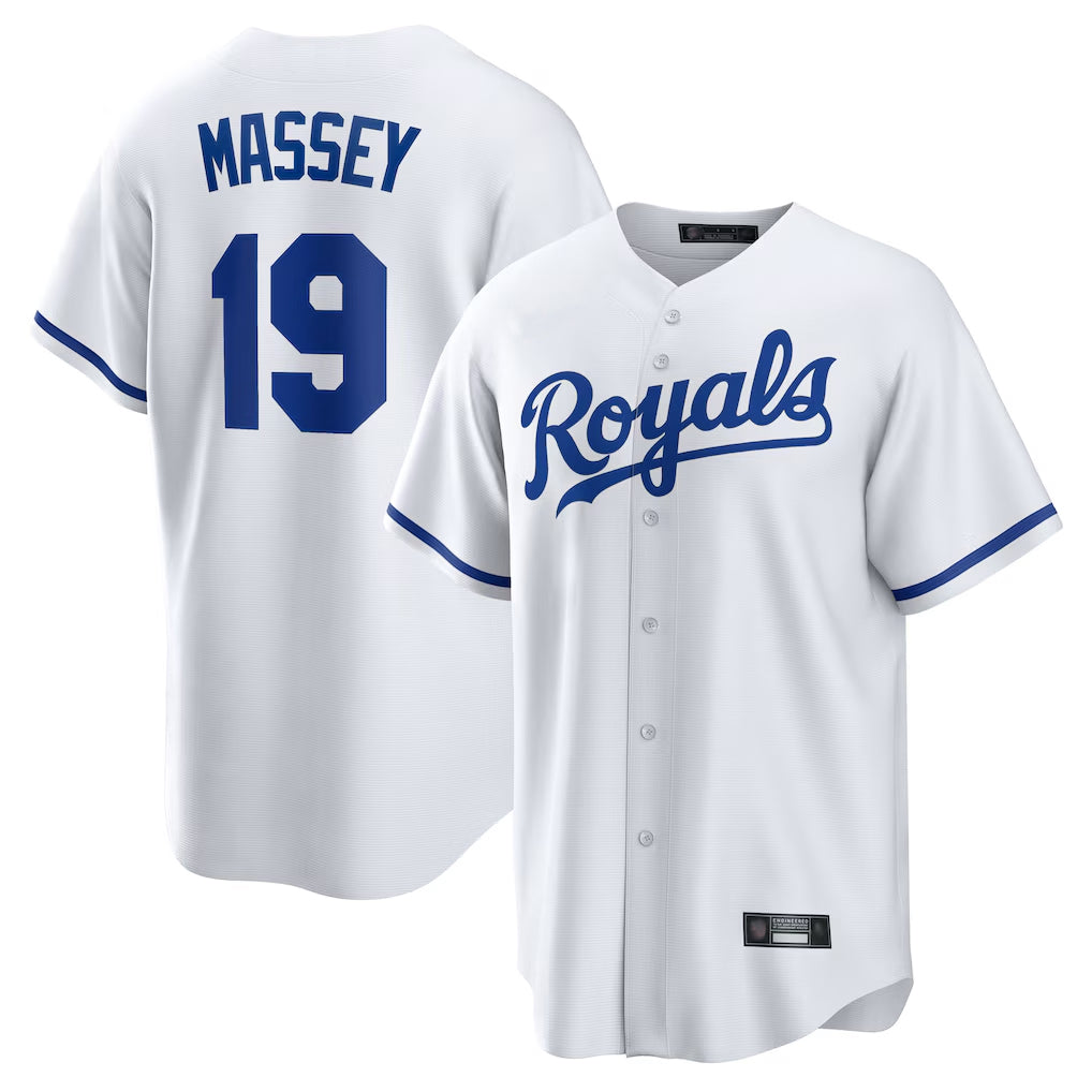 Silnrao KC.Royals #19 Michael Massey Player White Home Game Stitched Jerseys