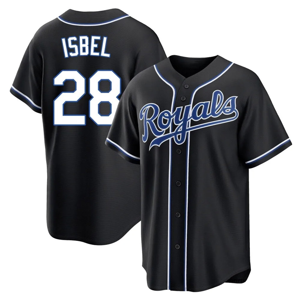 Silnrao KC.Royals #28 Kyle Isbel Player Black Carbon Fashion Home Game Stitched Jerseys