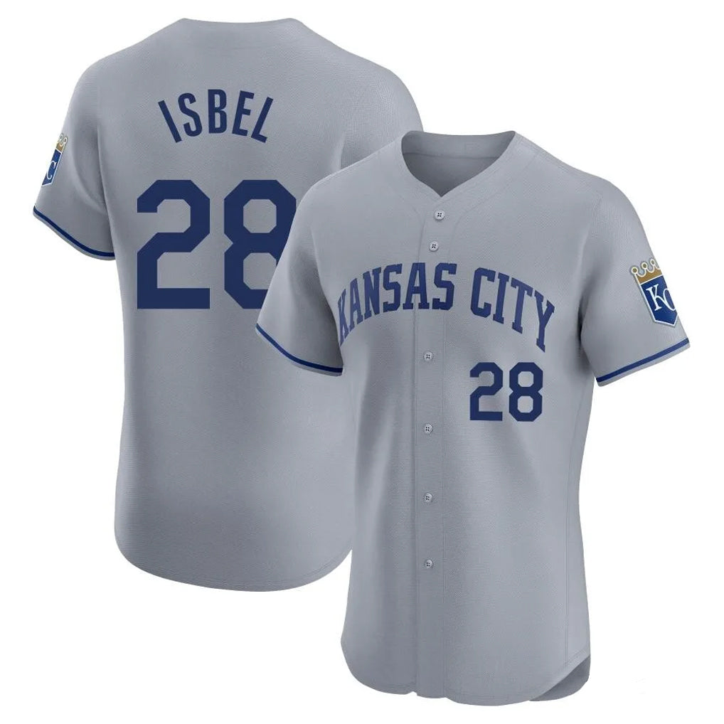 Silnrao KC.Royals #28 Kyle Isbel Player Gray Limited Elite Home Stitched Jerseys