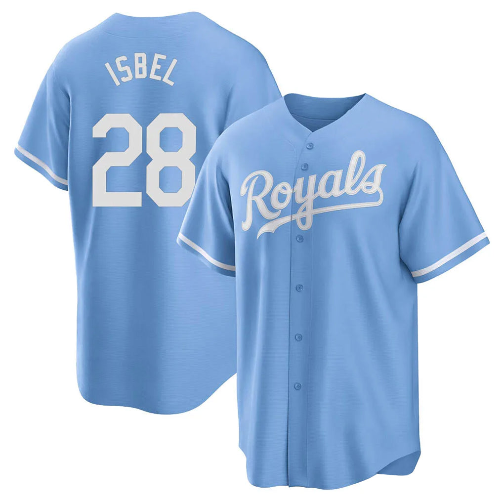 Silnrao KC.Royals #28 Kyle Isbel Player Light Blue Home Game Stitched Jerseys
