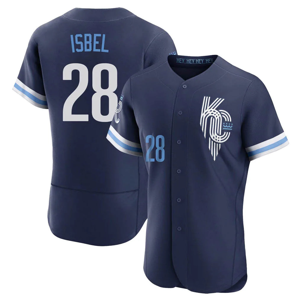 Silnrao KC.Royals #28 Kyle Isbel Player Navy City Connect Limited Elite Home Stitched Jerseys