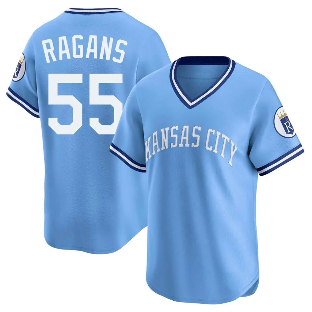 Silnrao KC.Royals #55 Cole Ragans Player Light Blue Limited Throwback Cooperstown Collection T-shirt Stitched Jerseys