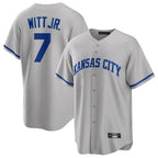 Silnrao KC.Royals #7 Bobby Witt Jr. Player Gray Game Home Stitched Jerseys