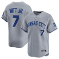 Silnrao KC.Royals #7 Bobby Witt Jr. Player Gray Limited Home Stitched Jerseys
