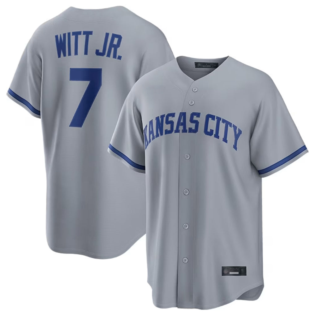 Silnrao KC.Royals #7 Bobby Witt Jr. Player Grey Road Game Home Stitched Jerseys