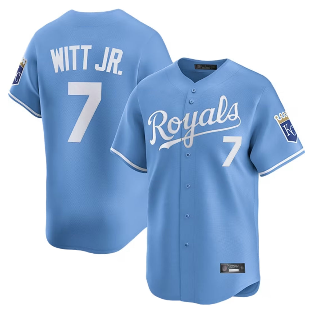 Silnrao KC.Royals #7 Bobby Witt Jr. Player Light Blue Alt Limited Home Stitched Jerseys