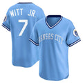 Silnrao KC.Royals #7 Bobby Witt Jr. Player Light Blue Limited Throwback Cooperstown Collection T-shirt Stitched Jerseys