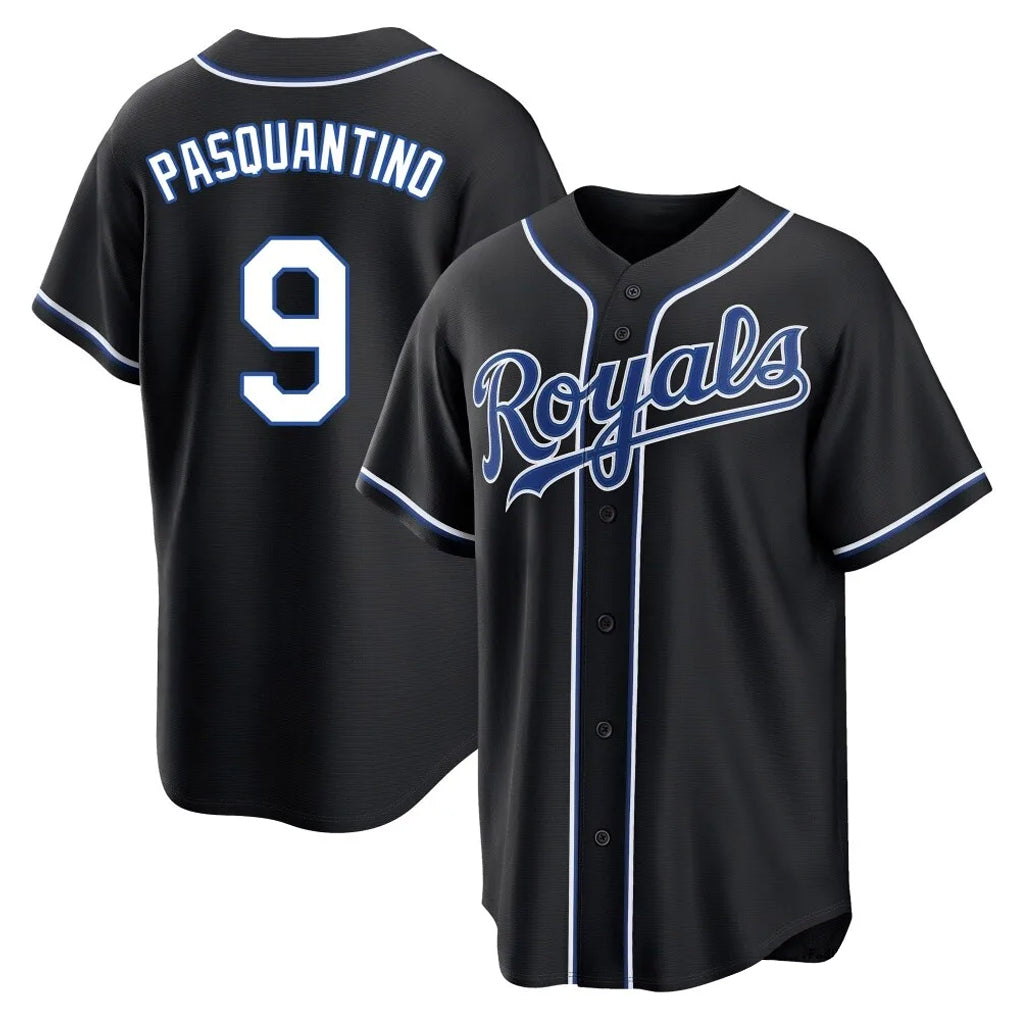 Silnrao KC.Royals #9 Vinnie Pasquantino Player Black Carbon Fashion Home Game Stitched Jerseys