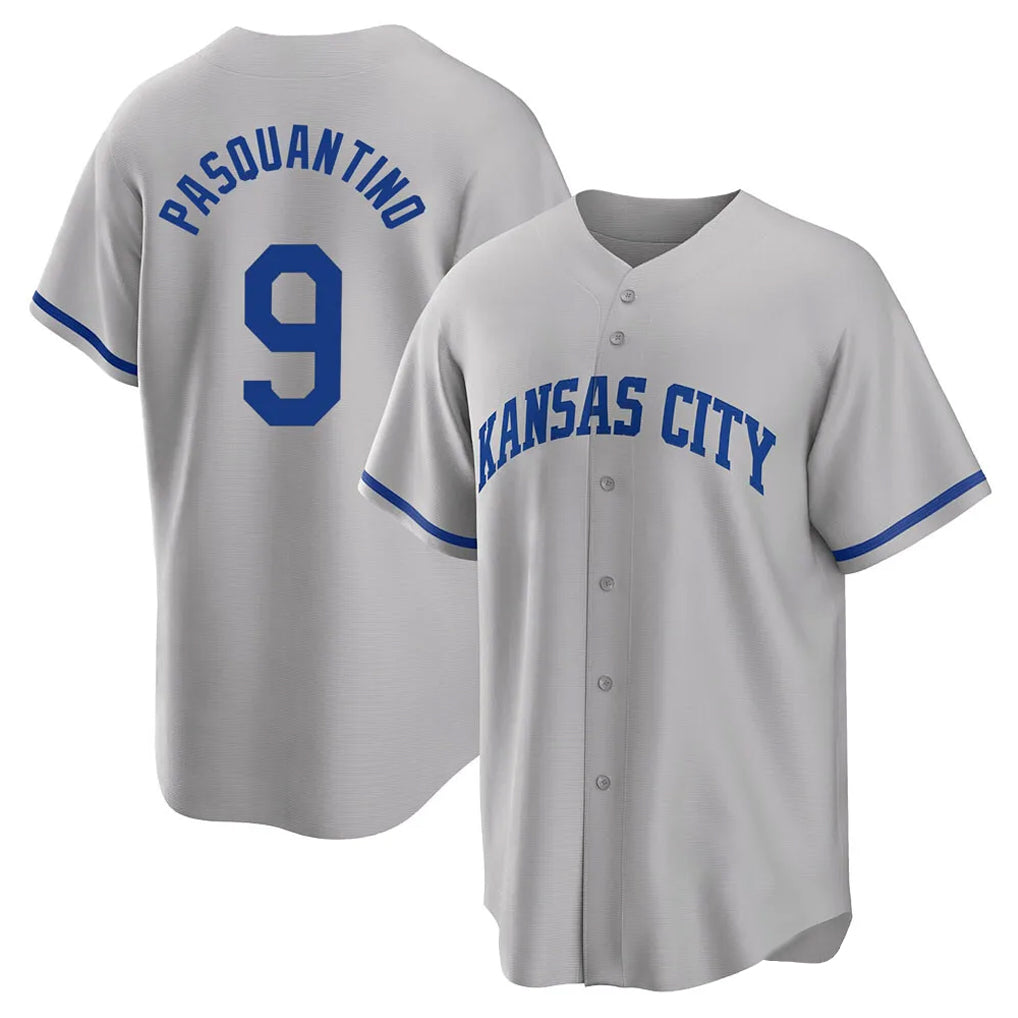 Silnrao KC.Royals #9 Vinnie Pasquantino Player Gray Game Home Stitched Jerseys