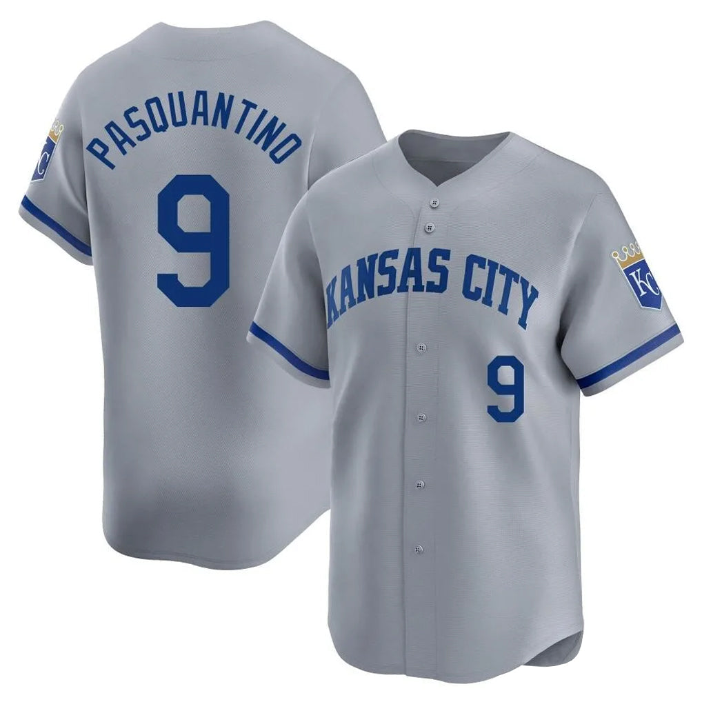 Silnrao KC.Royals #9 Vinnie Pasquantino Player Gray Limited Home Stitched Jerseys
