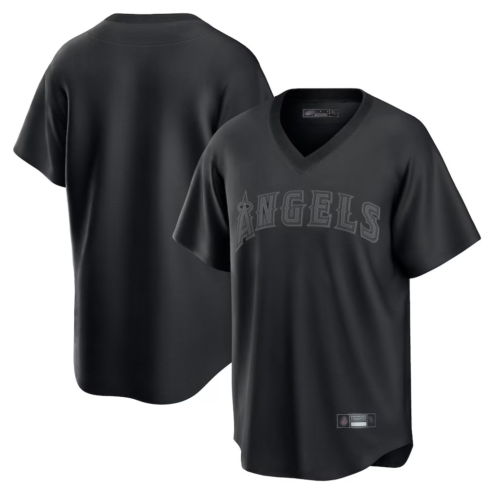 Silnrao LA.Angels Black Pitch Fashion Blank Player T-shirt Stitched Jerseys