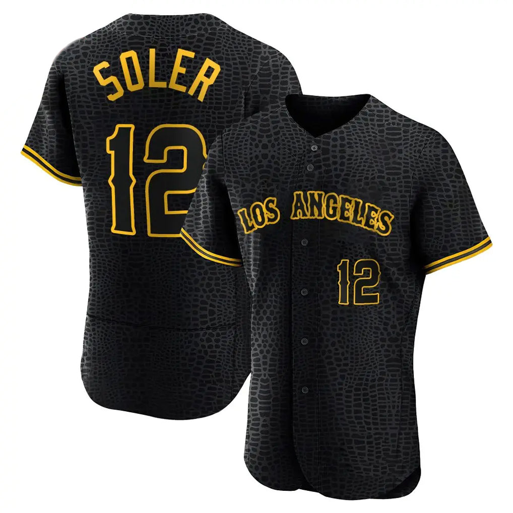 Silnrao LA.Angels #12 Jorge Soler Player Black Snake Skin City Limited Elite Home Stitched Jerseys