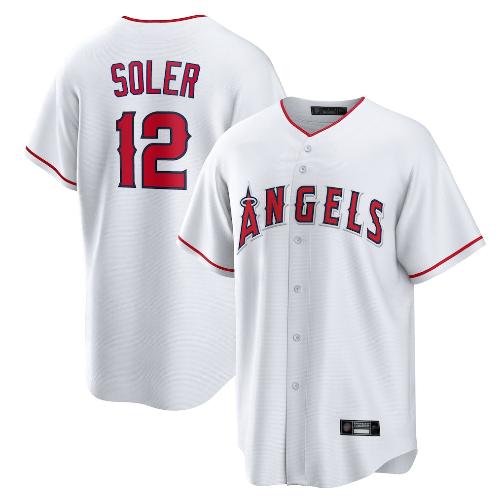 Silnrao LA.Angels #12 Jorge Soler Player White Home Game Stitched Jerseys