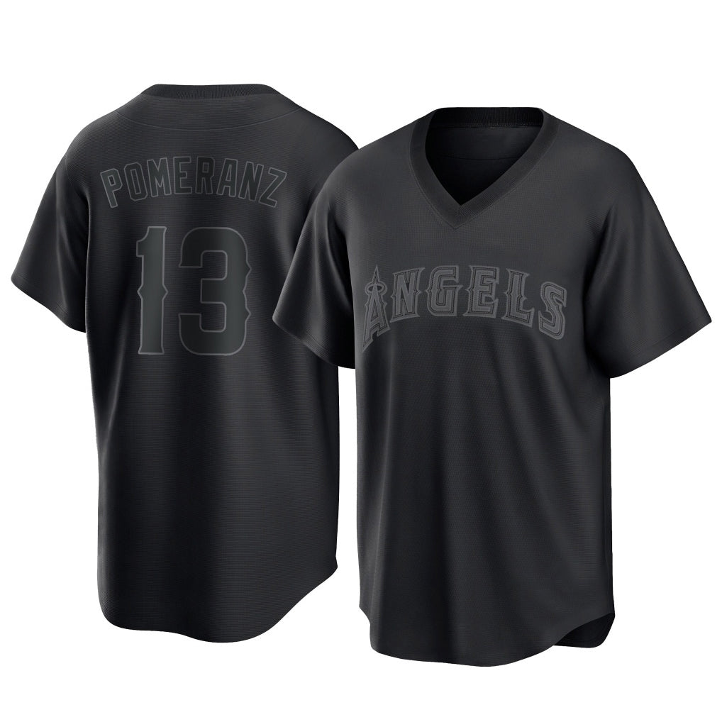 Silnrao LA.Angels #13 Drew Pomeranz Player Black Pitch Fashion T-shirt Stitched Jerseys