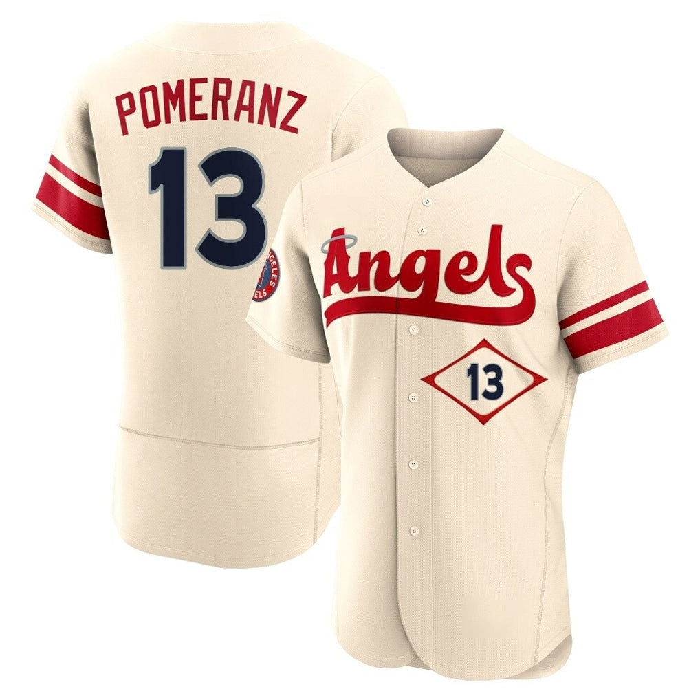 Silnrao LA.Angels #13 Drew Pomeranz Player Cream City Connect Limited ELite Home Stitched Jerseys