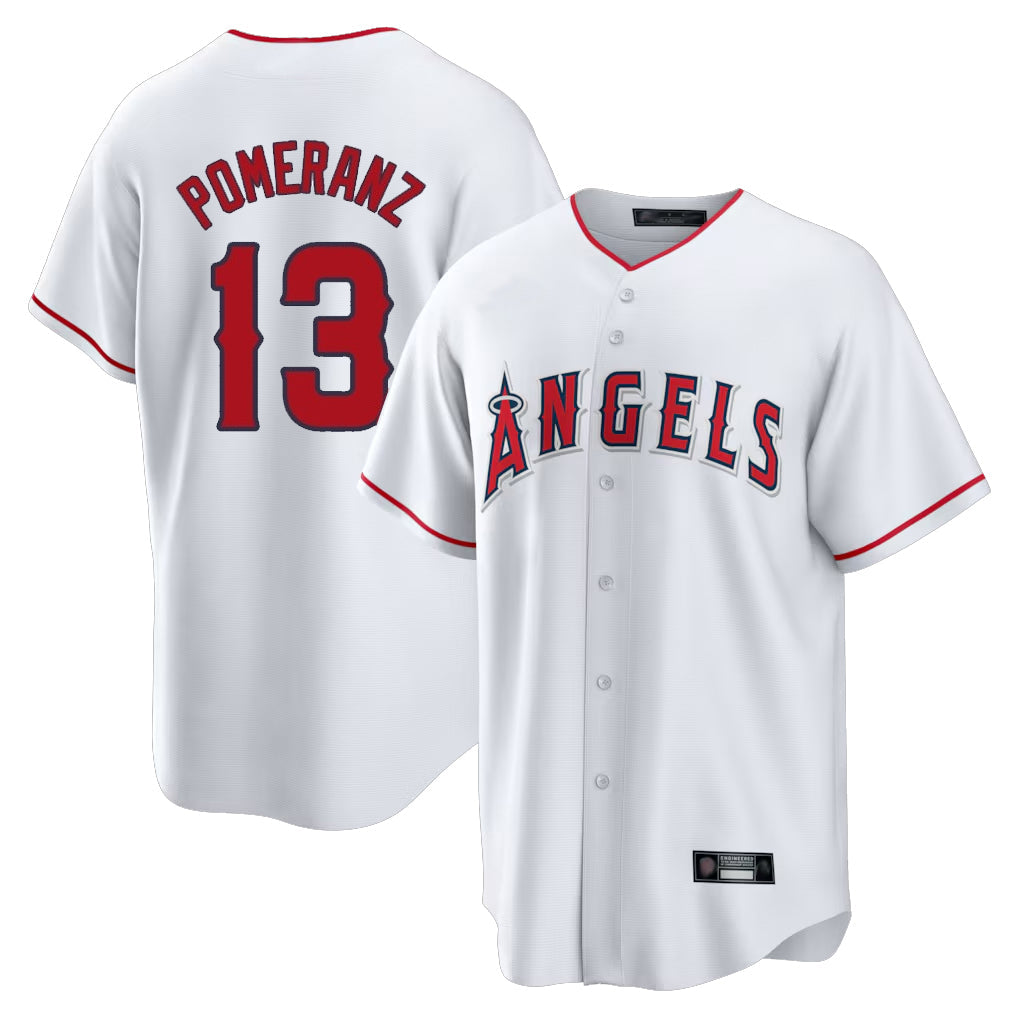 Silnrao LA.Angels #13 Drew Pomeranz Player White Home Game Stitched Jerseys