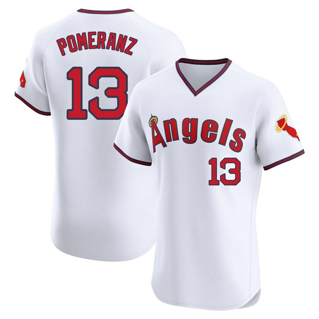 Silnrao LA.Angels #13 Drew Pomeranz Player White T-shirt Home Limited Elite Stitched Jerseys