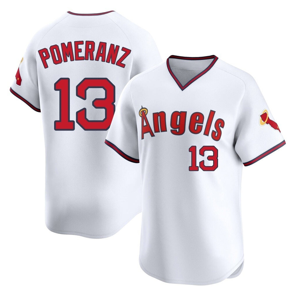 Silnrao LA.Angels #13 Drew Pomeranz Player White T-shirt Home Limited Stitched Jerseys
