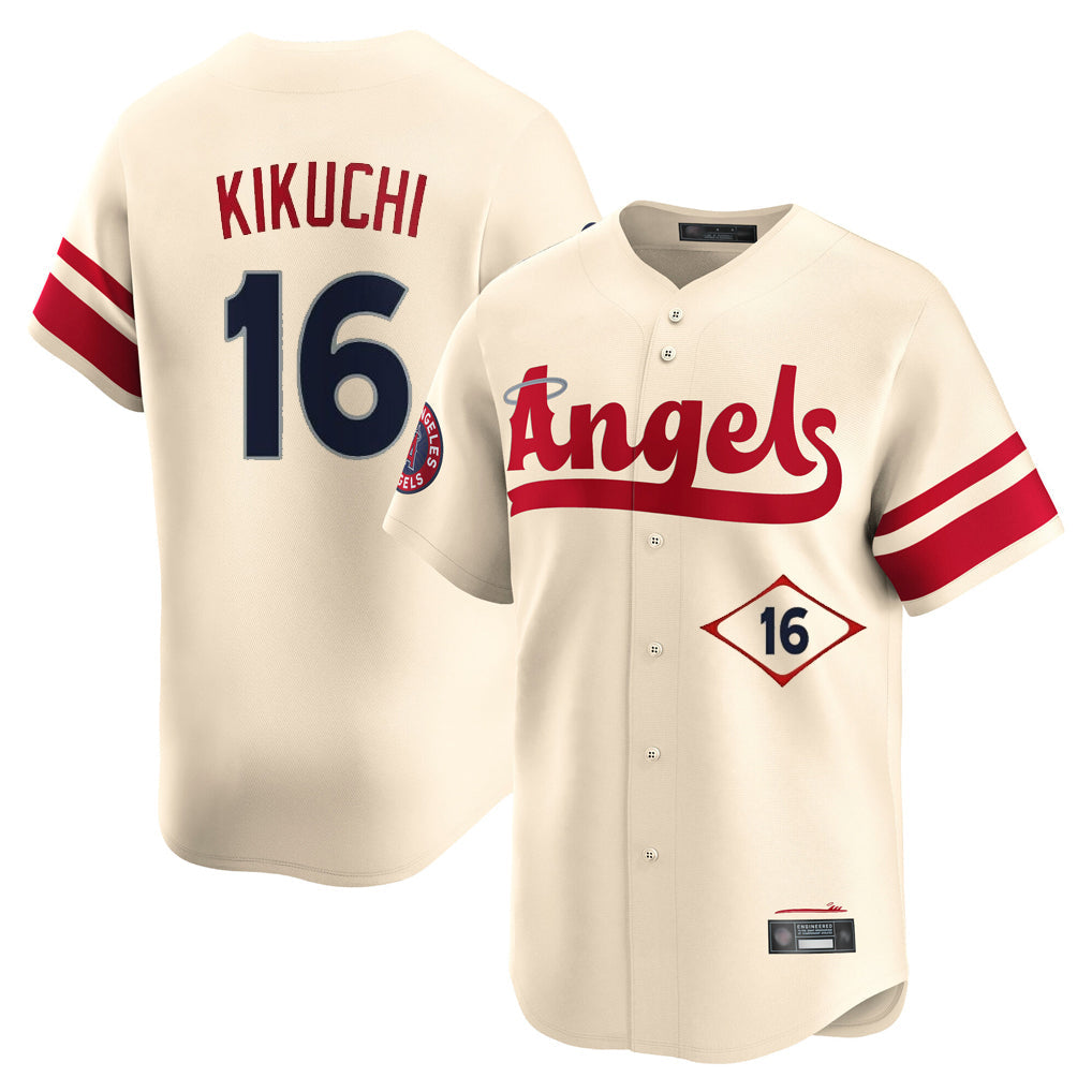 Silnrao LA.Angels #16 Yusei Kikuchi Player Cream City Connect Limited Home Stitched Jerseys