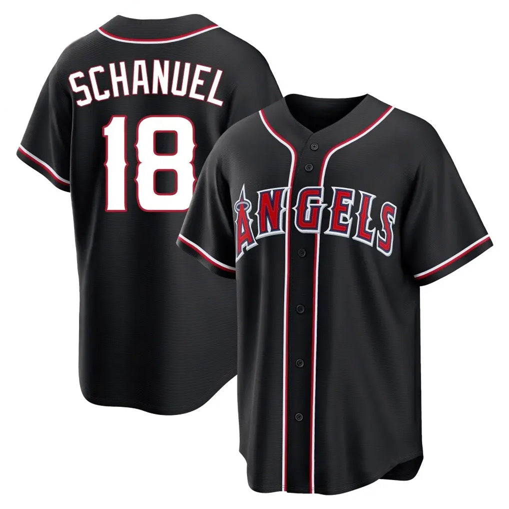 Silnrao LA.Angels #18 Nolan Schanuel Player Black Fashion Out Home Game Stitched Jerseys