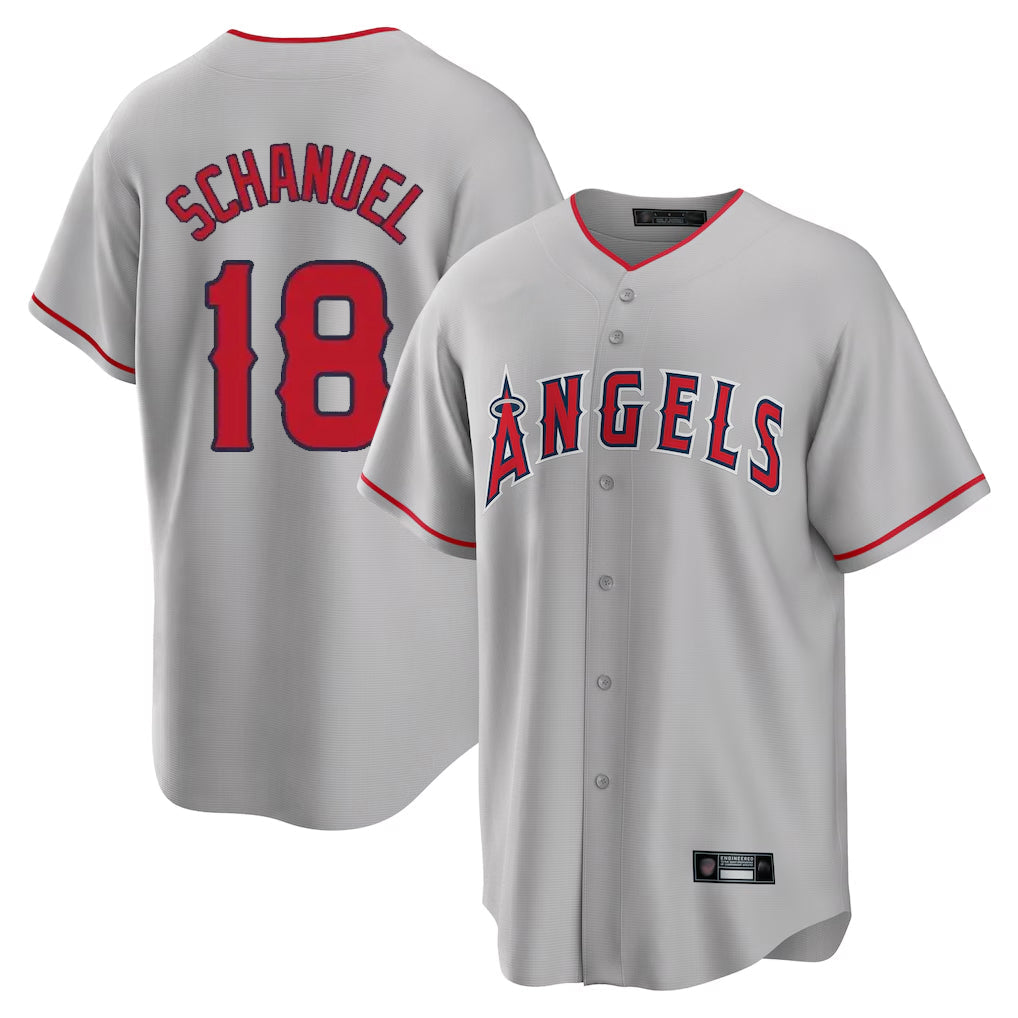 Silnrao LA.Angels #18 Nolan Schanuel Player Gray Home Game Stitched Jerseys