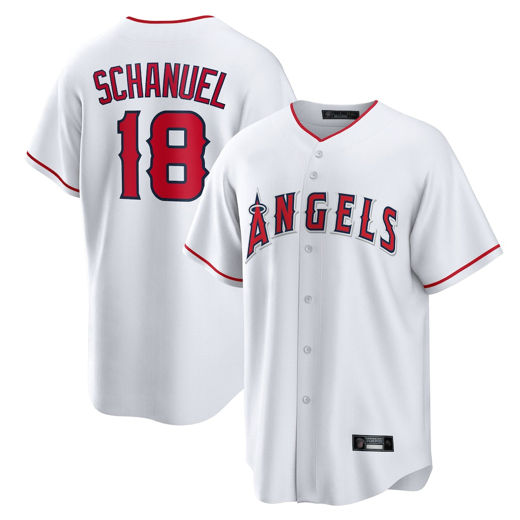Silnrao LA.Angels #18 Nolan Schanuel Player White Home Game Stitched Jerseys