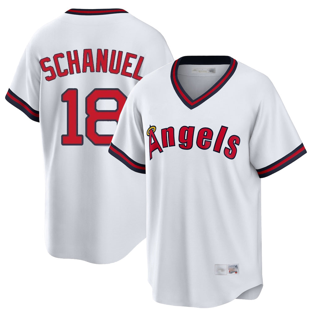 Silnrao LA.Angels #18 Nolan Schanuel Player White T-shirt Home Game Stitched Jerseys