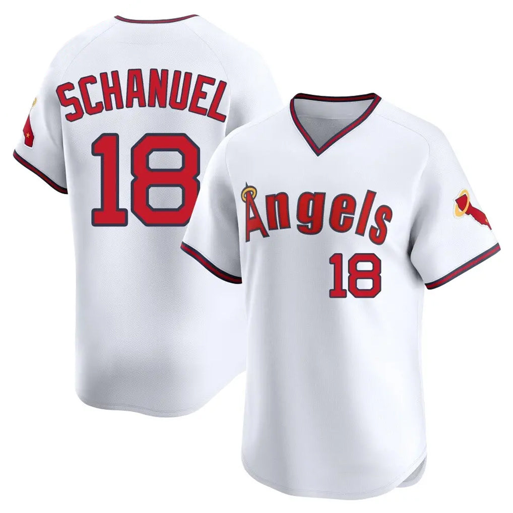 Silnrao LA.Angels #18 Nolan Schanuel Player White T-shirt Home Limited Stitched Jerseys