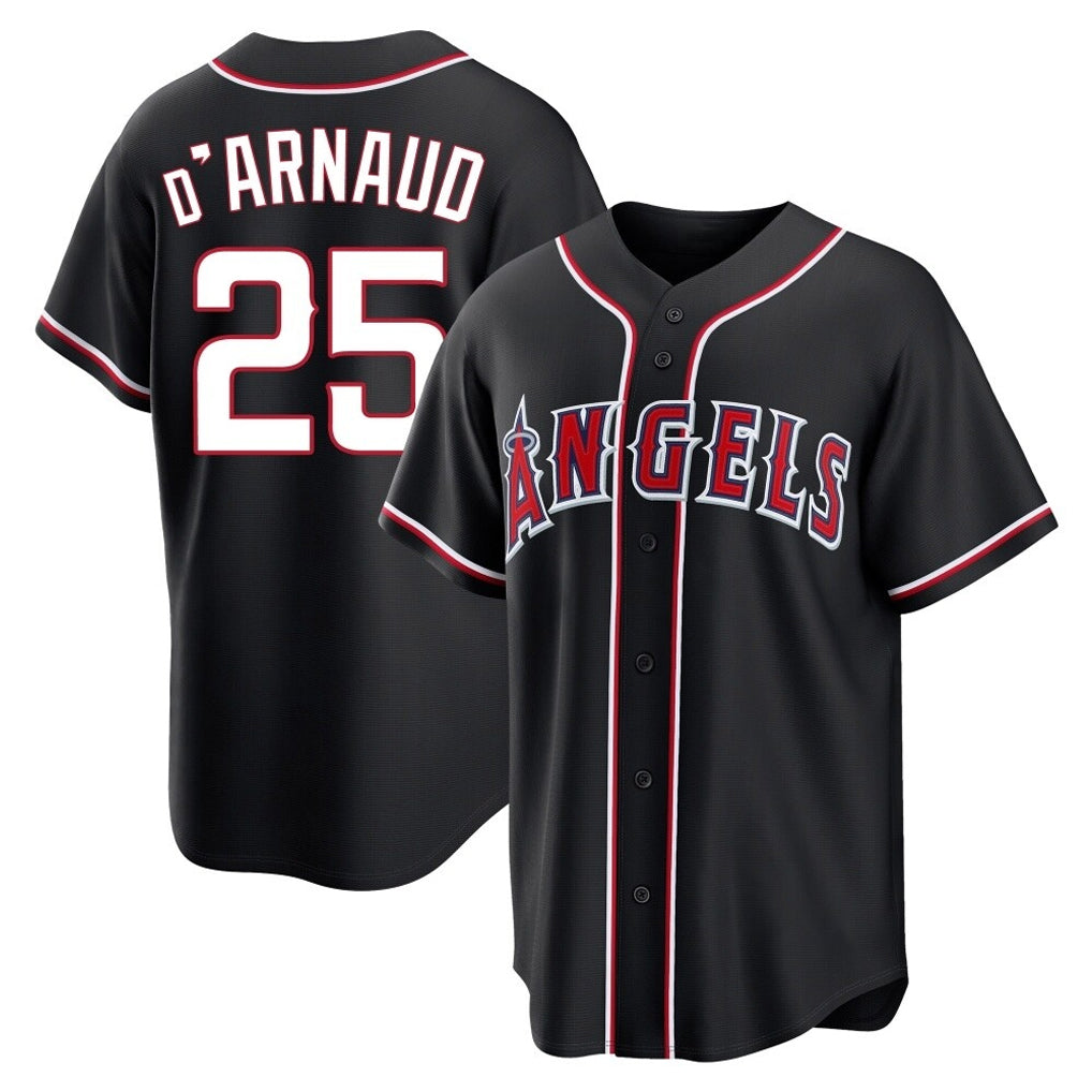 Silnrao LA.Angels #25 Travis d'Arnaud Player Black Fashion Out Home Game Stitched Jerseys