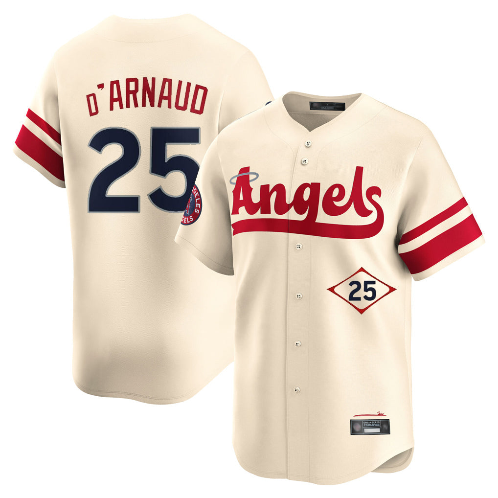 Silnrao LA.Angels #25 Travis d'Arnaud Player Cream City Connect Limited Home Stitched Jerseys