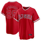 Silnrao LA.Angels #25 Travis d'Arnaud Player Red Home Game Stitched Jerseys